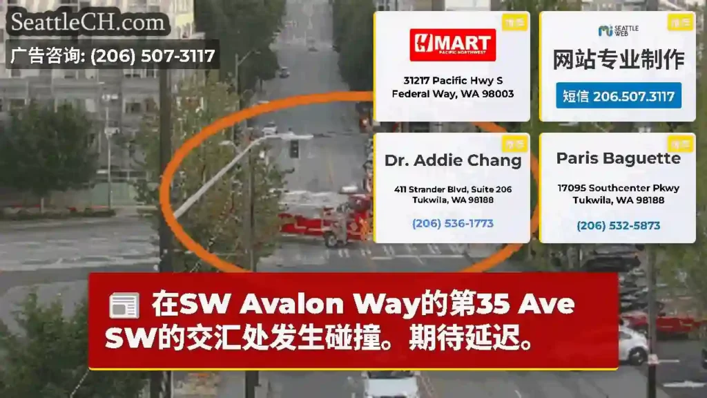 在SW Avalon Way的第35 Ave SW的交汇处发生碰撞。期待延迟。