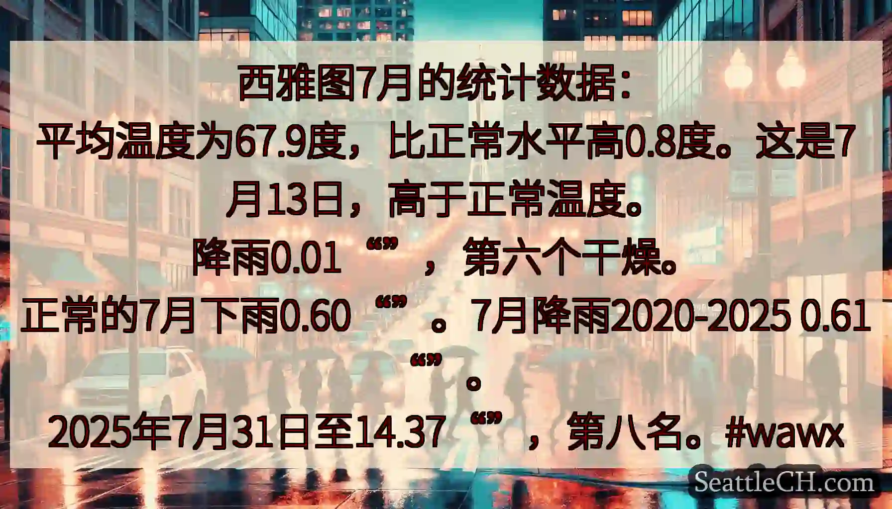 西雅图7月的统计数据：
