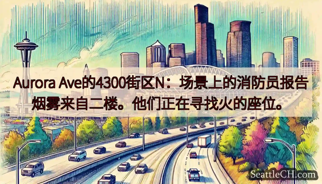 Aurora Ave的4300街区N：场景上的消防员报告烟雾来自二楼。他们正在寻找火的座位。