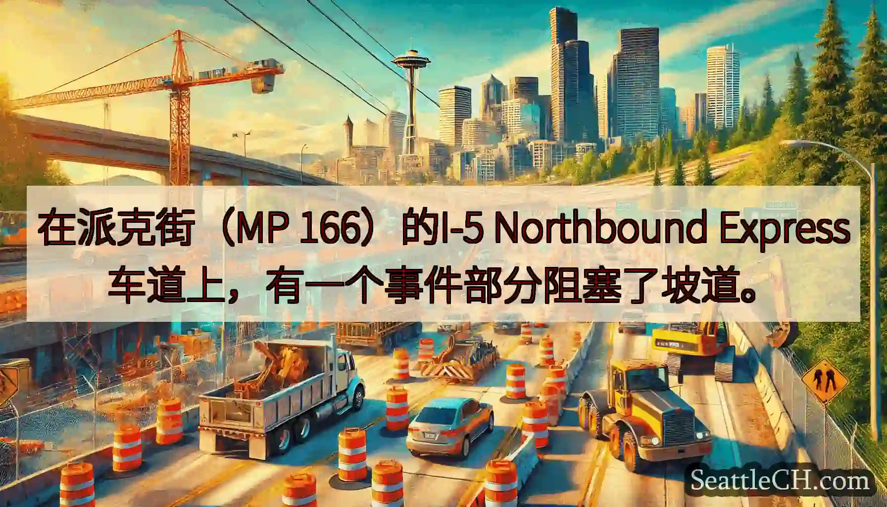在派克街（MP 166）的I-5 Northbound