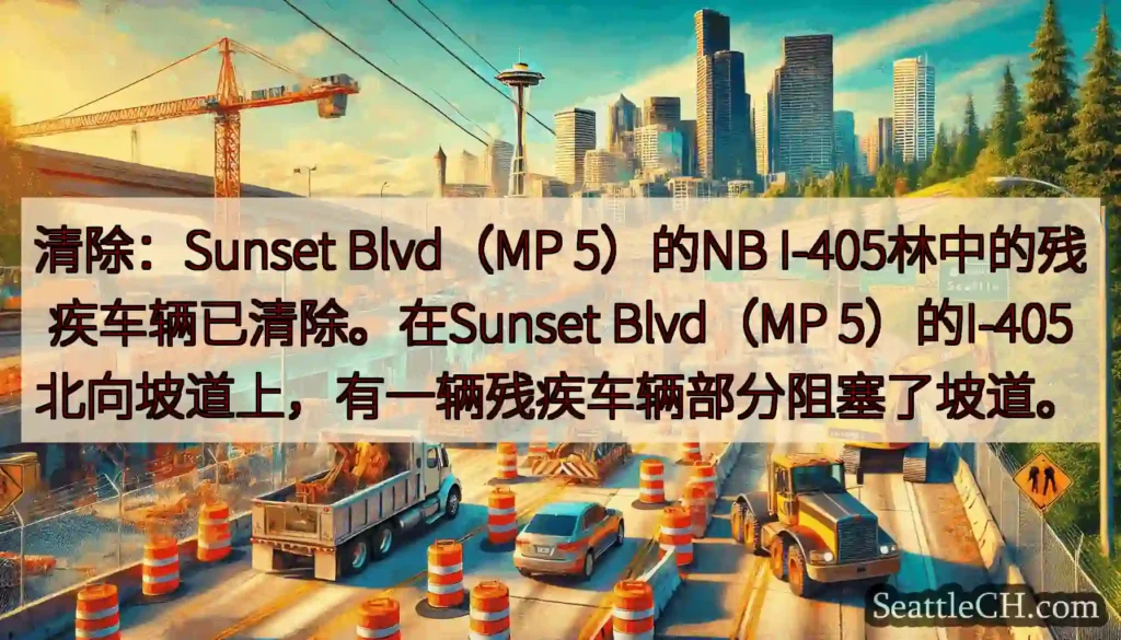 清除：Sunset Blvd（MP 5）的NB I-405林中的残疾车辆已清除。在Sunset