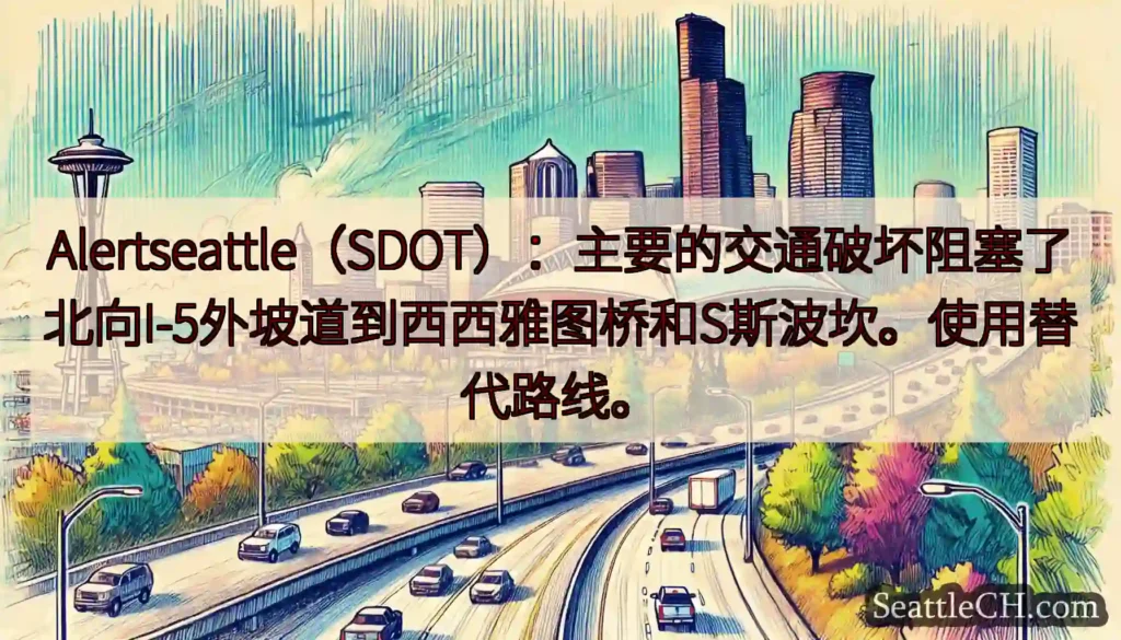 Alertseattle（SDOT）：主要的交通破坏阻塞了北向I-5外坡道到西西雅图桥和S斯波坎。使