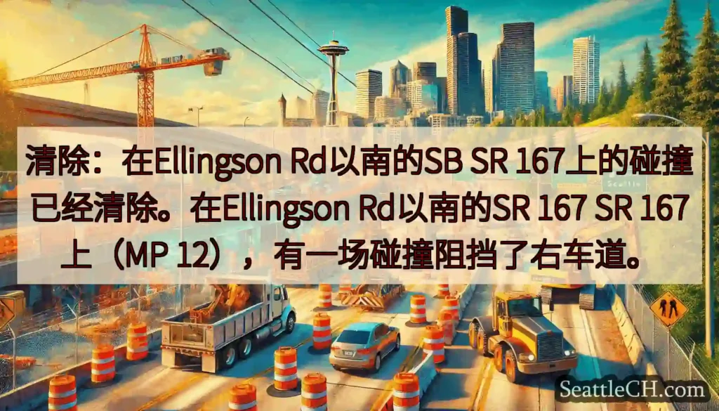 清除：在Ellingson Rd以南的SB SR 167上的碰撞已经清除。在Ellingson