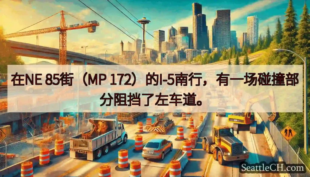 在NE 85街（MP 172）的I-5南行，有一场碰撞部分阻挡了左车道。