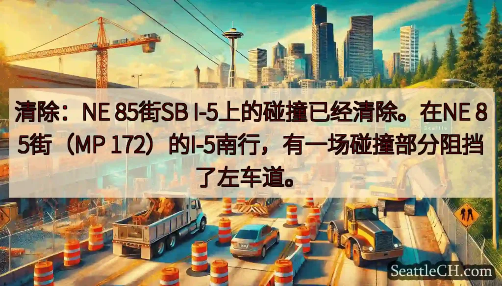 清除：NE 85街SB I-5上的碰撞已经清除。在NE 85街（MP