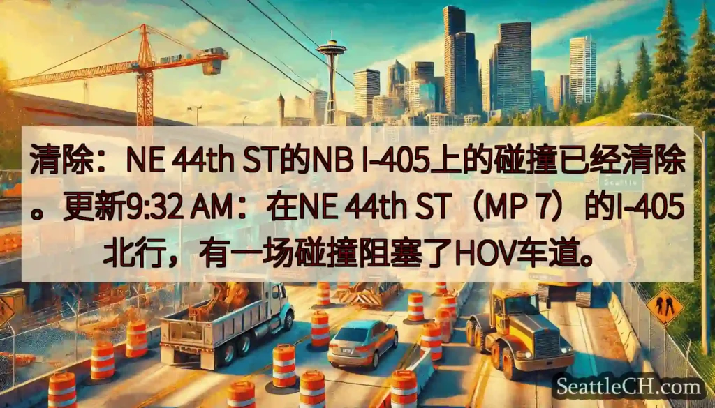 清除：NE 44th ST的NB I-405上的碰撞已经清除。更新9:32 AM：在NE 44th