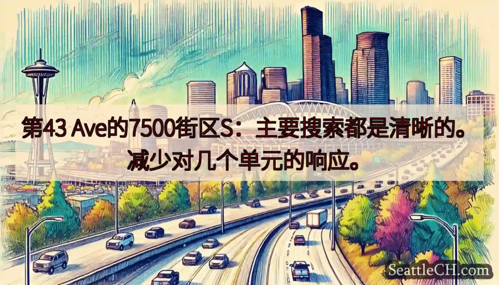 第43 Ave的7500街区S：主要搜索都是清晰的。减少对几个单元的响应。