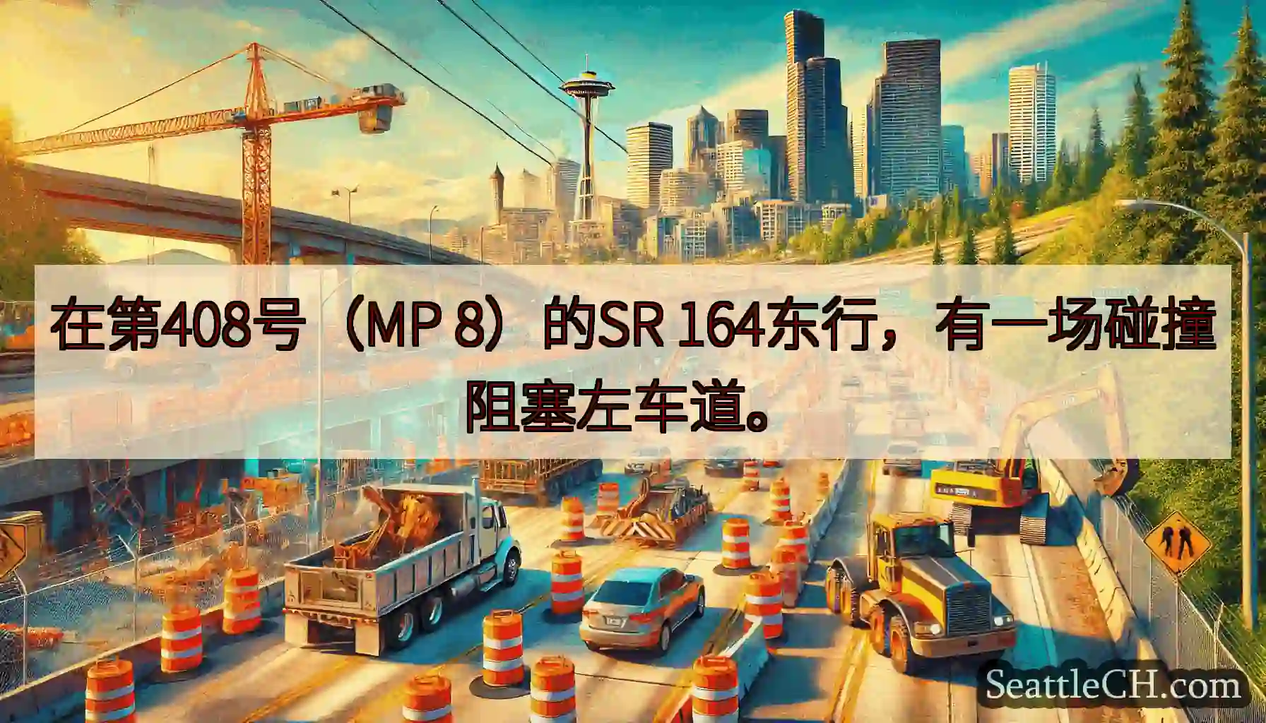 在第408号（MP 8）的SR 164东行，有一场碰撞阻塞左车道。