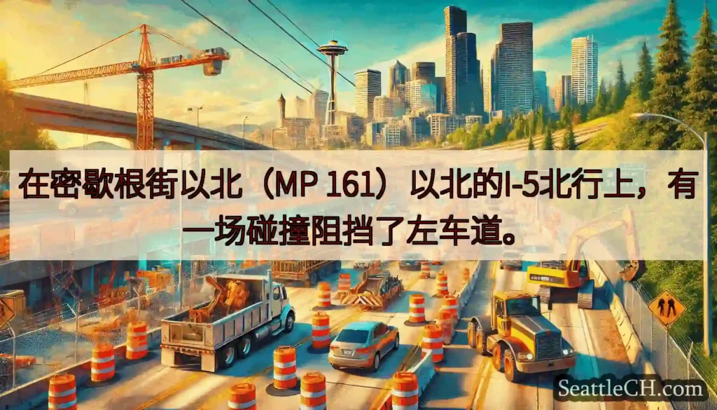 在密歇根街以北（MP 161）以北的I-5北行上，有一场碰撞阻挡了左车道。