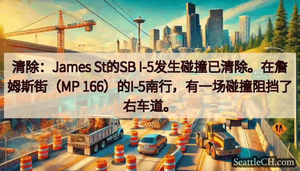 清除：James St的SB I-5发生碰撞已清除。在詹姆斯街（MP