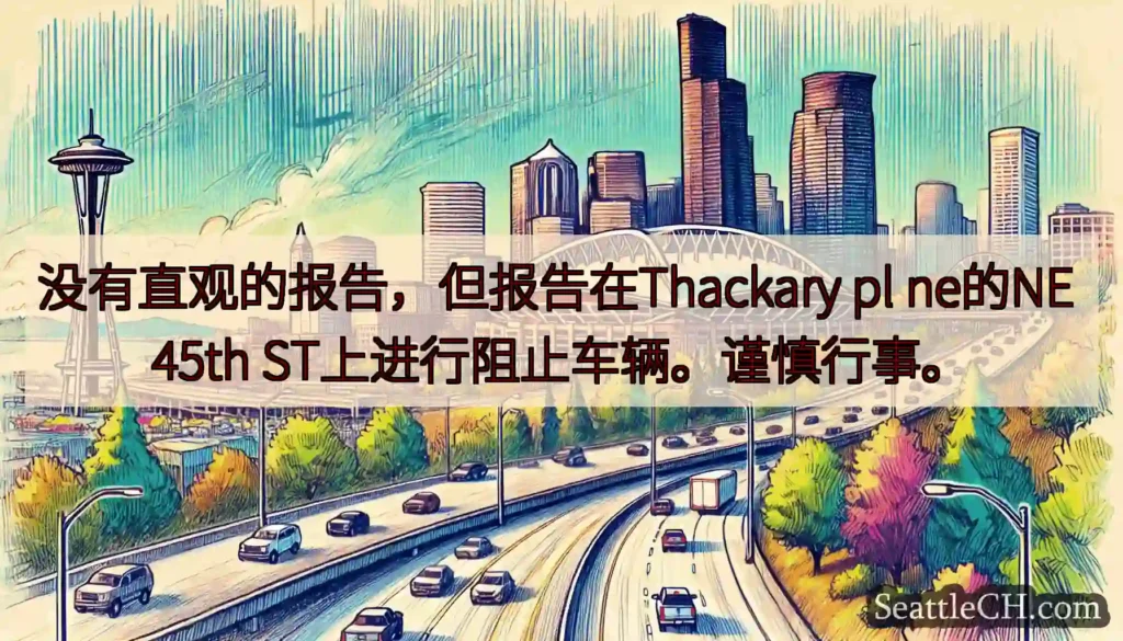 没有直观的报告，但报告在Thackary pl ne的NE 45th ST上进行阻止车辆。谨慎行事。