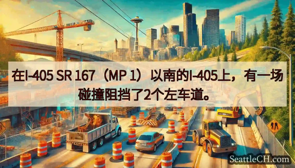 在I-405 SR 167（MP 1）以南的I-405上，有一场碰撞阻挡了2个左车道。