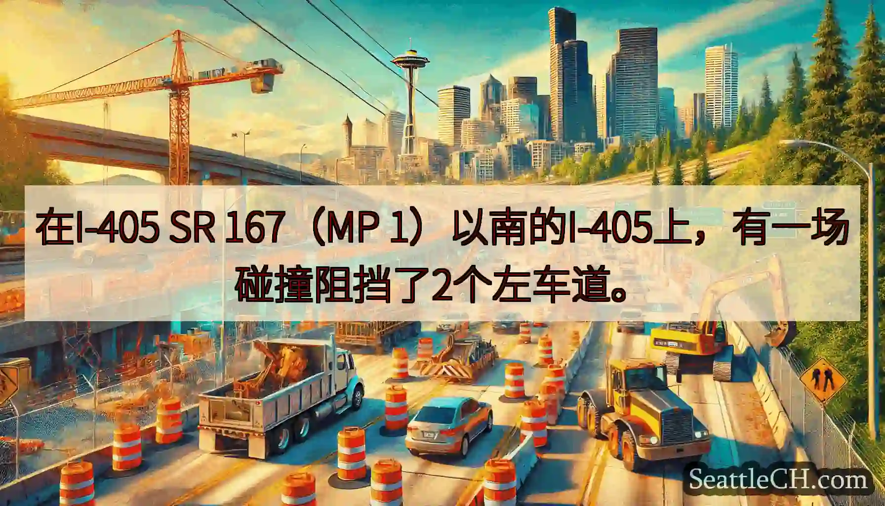 在I-405 SR 167（MP 1）以南的I-405上，有一场碰撞阻挡了2个左车道。