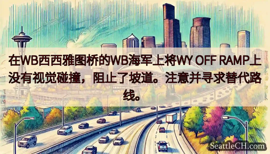 在WB西西雅图桥的WB海军上将WY OFF RAMP上没有视觉碰撞，阻止了坡道。注意并寻求替代路线。