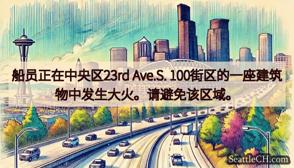船员正在中央区23rd Ave.S. 100街区的一座建筑物中发生大火。请避免该区域。