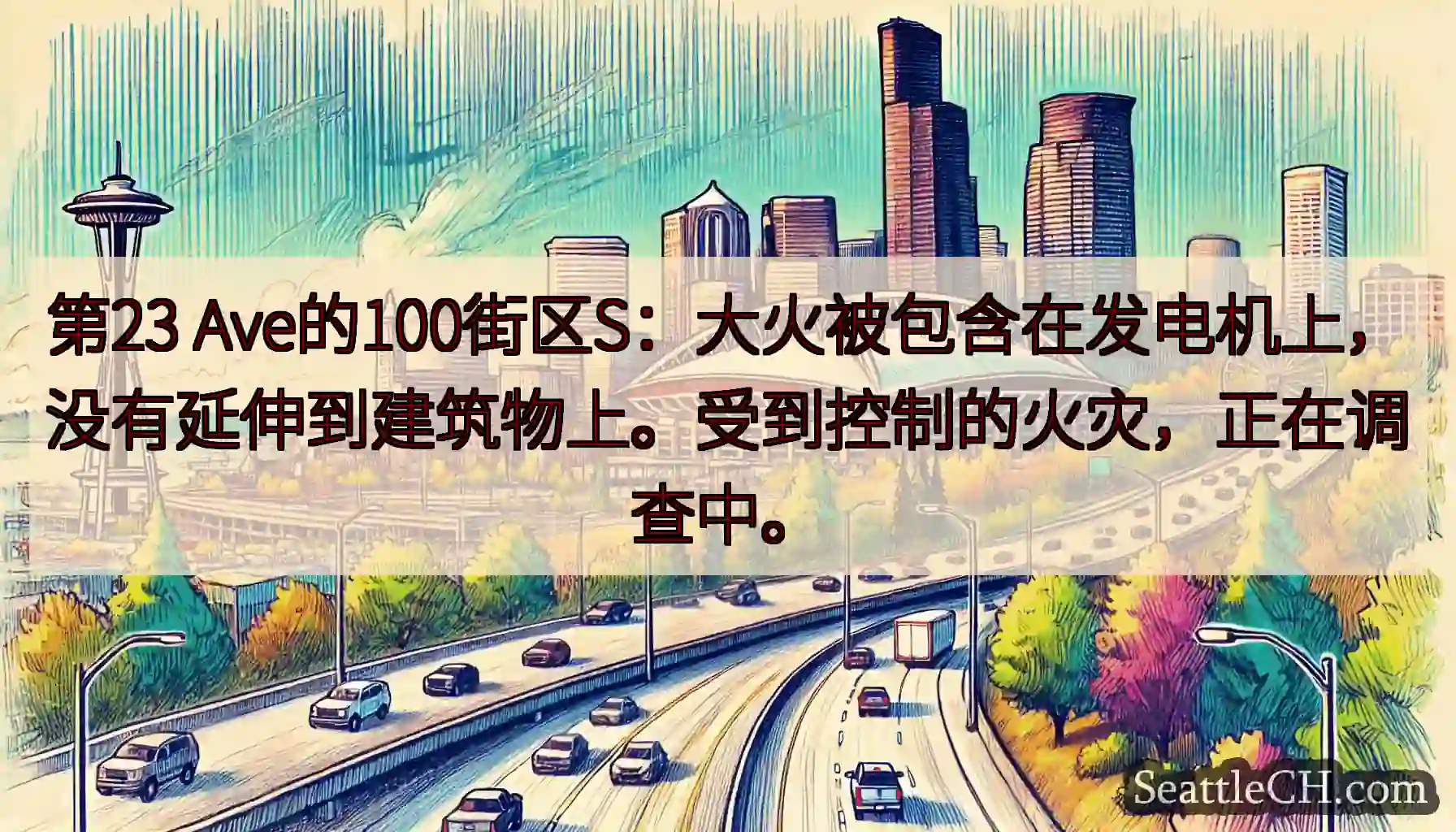 第23 Ave的100街区S：大火被包含在发电机上，没有延伸到建筑物上。受到控制的火灾，正在调查中。
