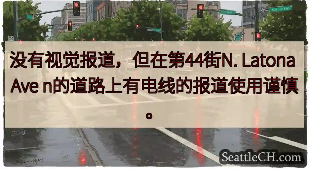 没有视觉报道，但在第44街N. Latona Ave n的道路上有电线的报道使用谨慎。