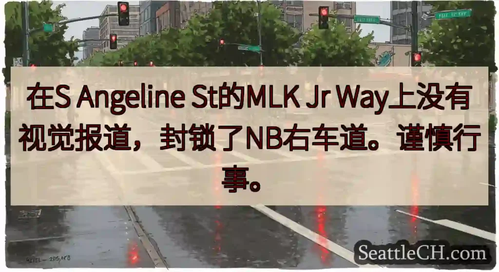 在S Angeline St的MLK Jr Way上没有视觉报道，封锁了NB右车道。谨慎行事。