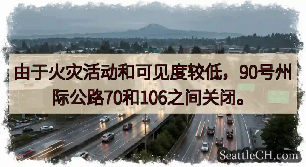由于火灾活动和可见度较低，90号州际公路70和106之间关闭。