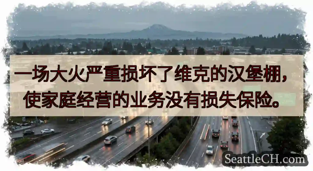 一场大火严重损坏了维克的汉堡棚，使家庭经营的业务没有损失保险。