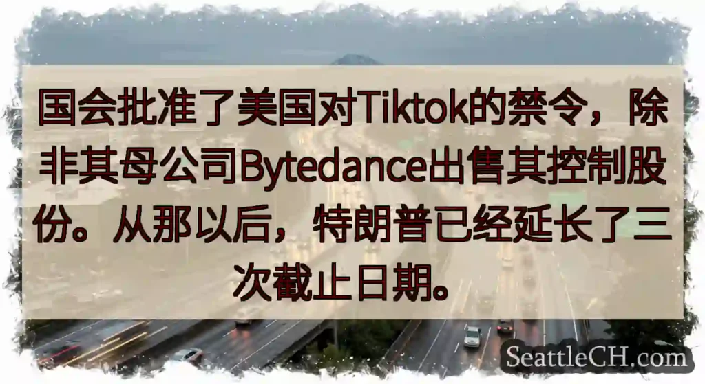 国会批准了美国对Tiktok的禁令，除非其母公司Bytedance出售其控制股份。从那以后，特朗普已