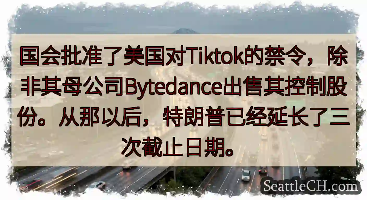国会批准了美国对Tiktok的禁令，除非其母公司Bytedance出售其控制股份。从那以后，特朗普已