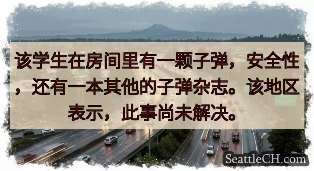 该学生在房间里有一颗子弹，安全性，还有一本其他的子弹杂志。该地区表示，此事尚未解决。