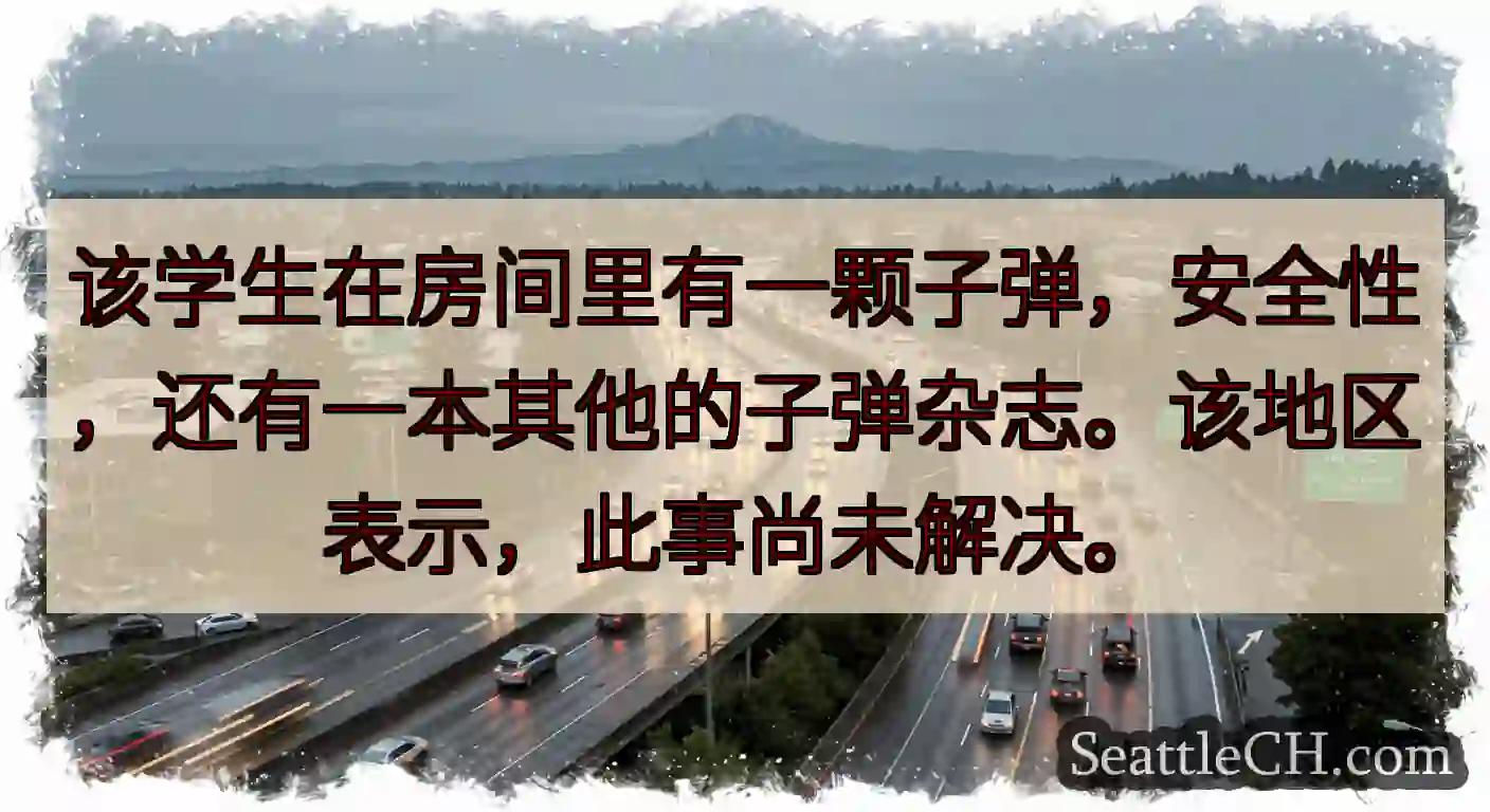 该学生在房间里有一颗子弹，安全性，还有一本其他的子弹杂志。该地区表示，此事尚未解决。