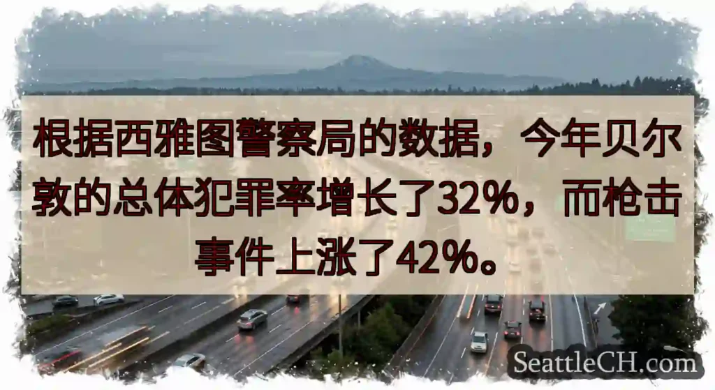 根据西雅图警察局的数据，今年贝尔敦的总体犯罪率增长了32％，而枪击事件上涨了42％。