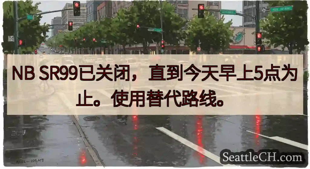 NB SR99已关闭，直到今天早上5点为止。使用替代路线。