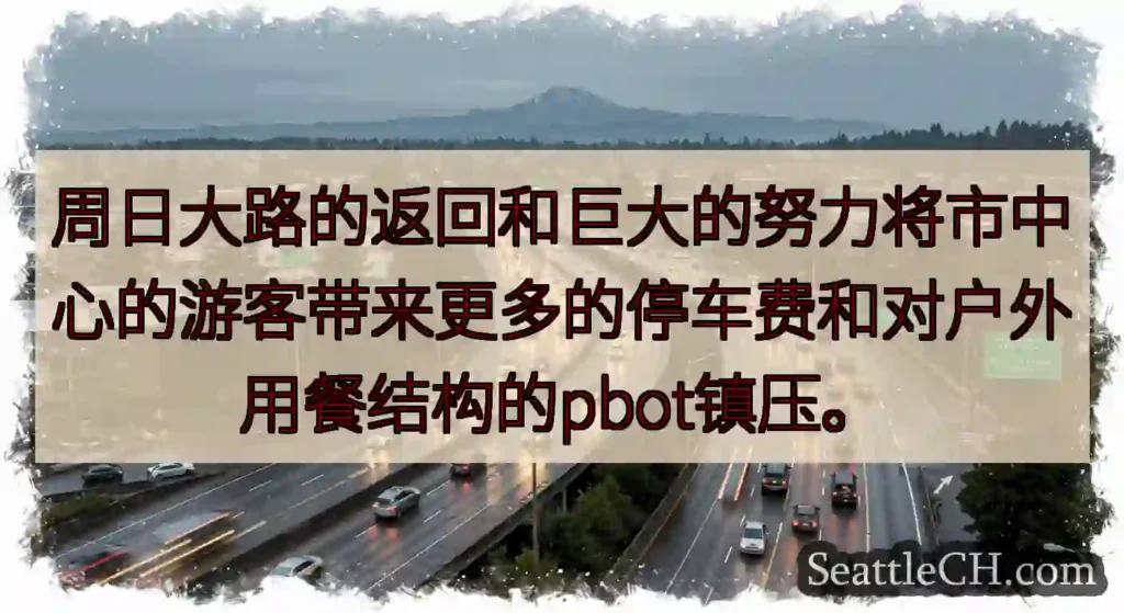 周日大路的返回和巨大的努力将市中心的游客带来更多的停车费和对户外用餐结构的pbot镇压。