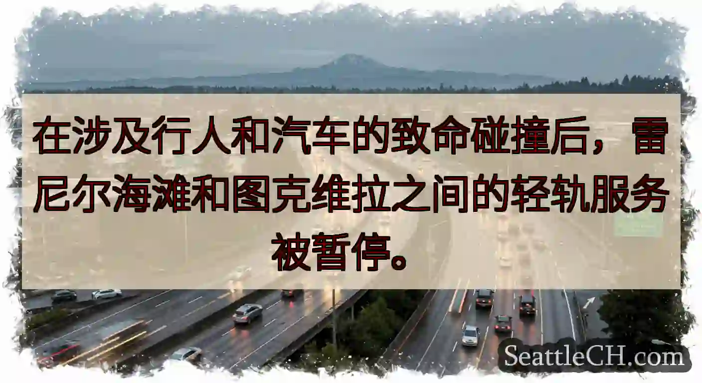 在涉及行人和汽车的致命碰撞后，雷尼尔海滩和图克维拉之间的轻轨服务被暂停。