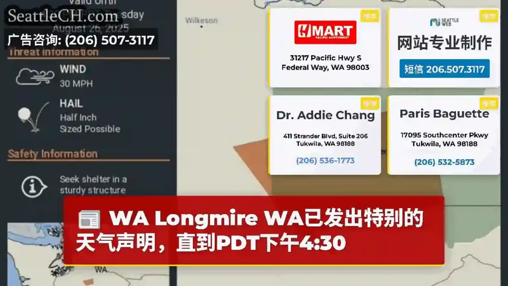 WA Longmire WA已发出特别的天气声明，直到PDT下午4:30