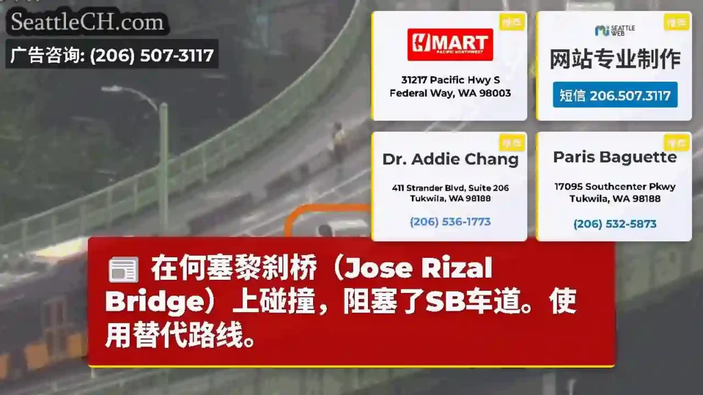 在何塞黎刹桥（Jose Rizal Bridge）上碰撞，阻塞了SB车道。使用替代路线。