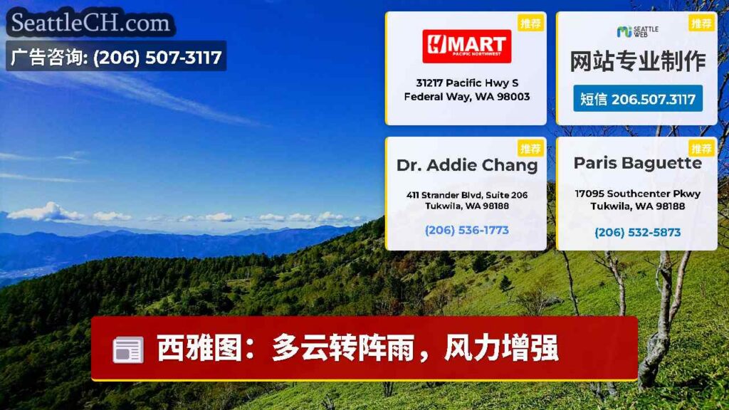 西雅图:多云转阵雨,风力增强