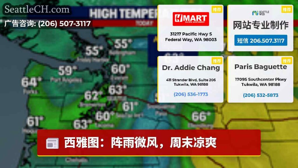 西雅图：阵雨微风，周末凉爽