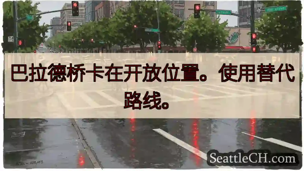 巴拉德桥卡在开放位置。使用替代路线。