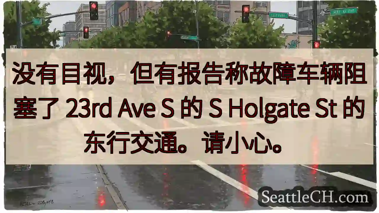 没有目视，但有报告称故障车辆阻塞了 23rd Ave S 的 S Holgate St