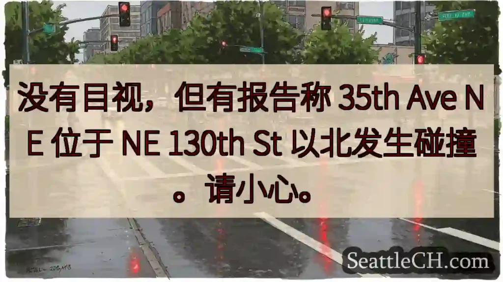 没有目视，但有报告称 35th Ave NE 位于 NE 130th St 以北发生碰撞。请小心。