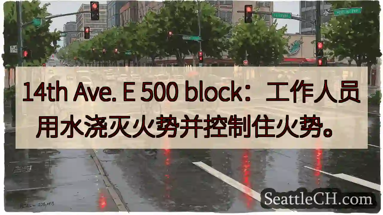 14th Ave. E 500 block：工作人员用水浇灭火势并控制住火势。