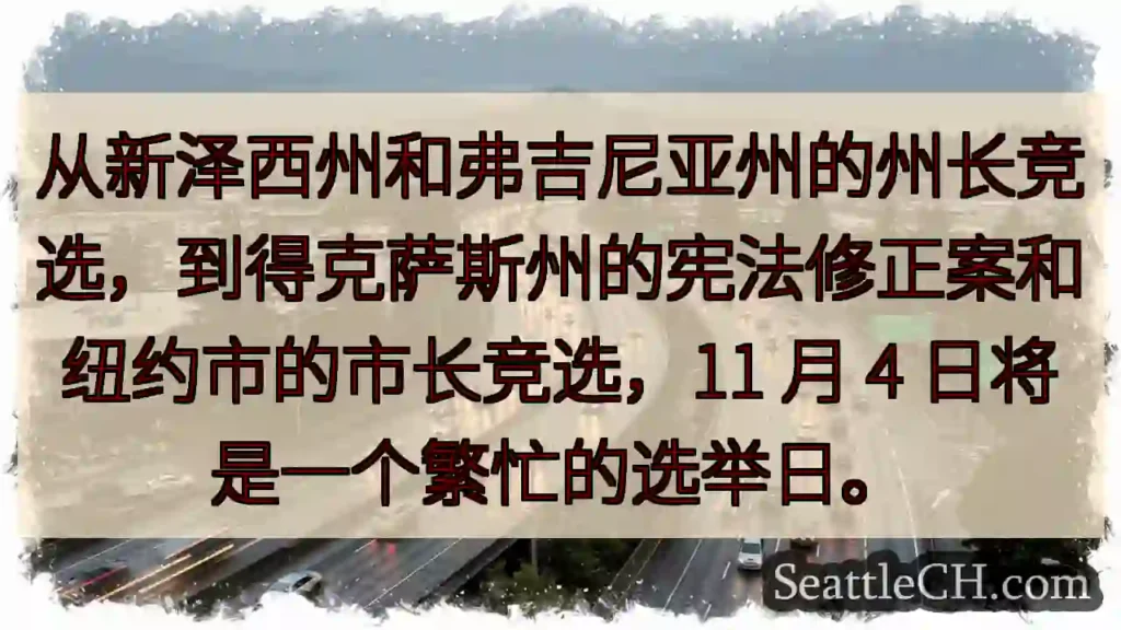 从新泽西州和弗吉尼亚州的州长竞选，到得克萨斯州的宪法修正案和纽约市的市长竞选，11 月 4