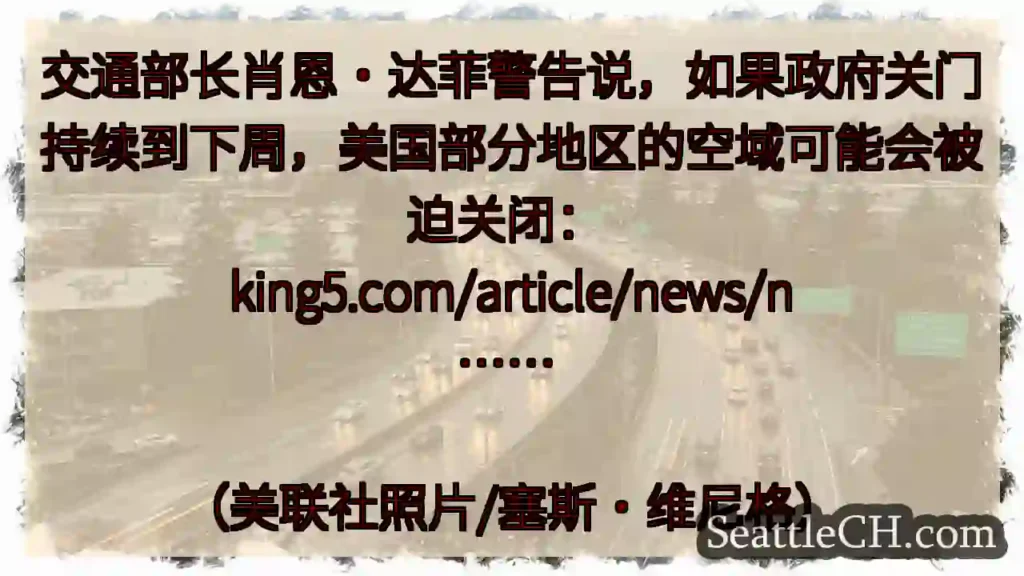 交通部长肖恩·达菲警告说，如果政府关门持续到下周，美国部分地区的空域可能会被迫关闭：