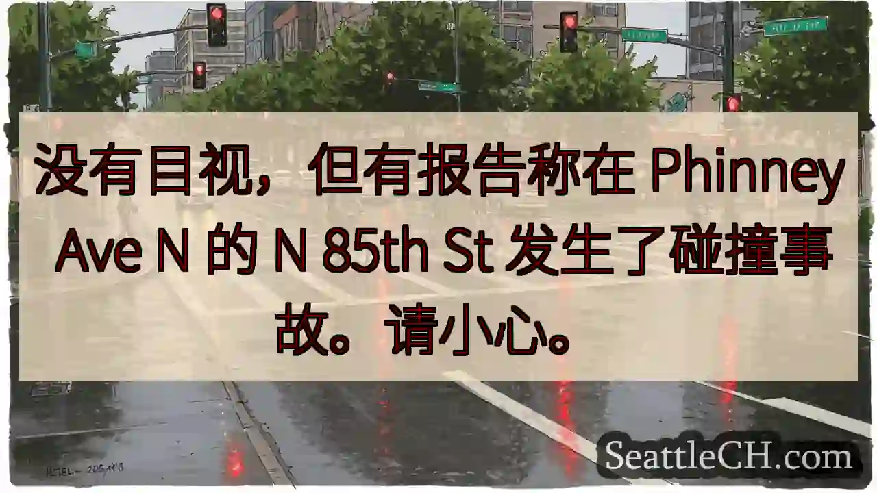 没有目视，但有报告称在 Phinney Ave N 的 N 85th St 发生了碰撞事故。请小心。