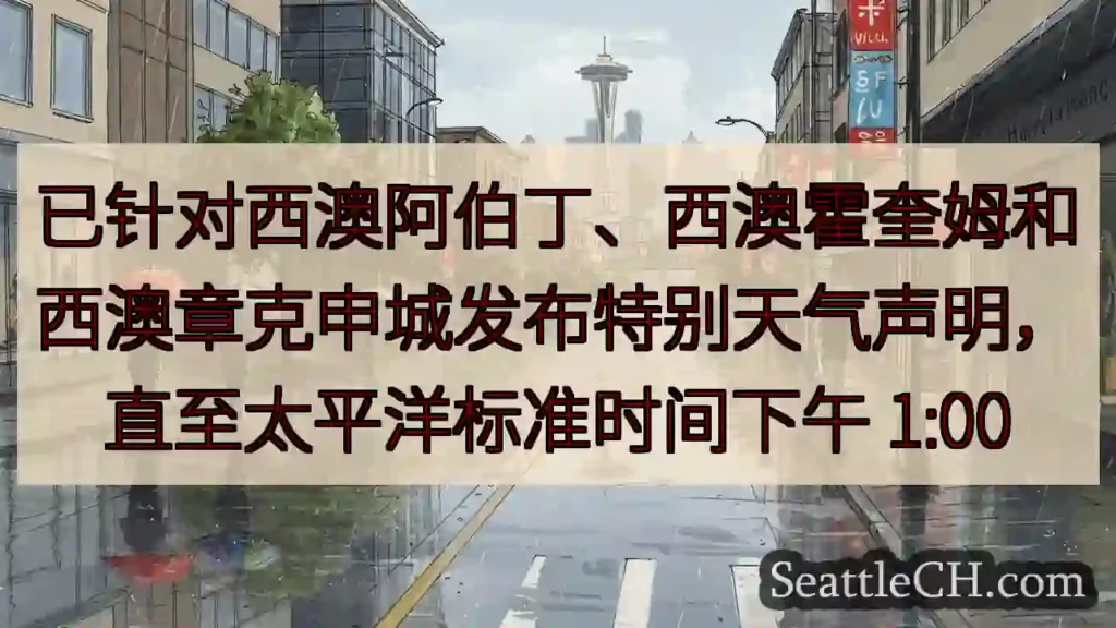 已针对西澳阿伯丁、西澳霍奎姆和西澳章克申城发布特别天气声明,直至太平洋标准时间下午 1:00