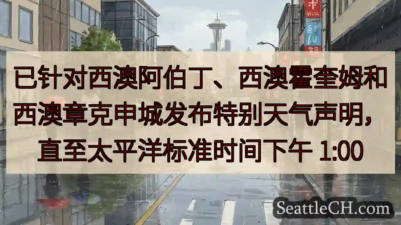 已针对西澳阿伯丁、西澳霍奎姆和西澳章克申城发布特别天气声明，直至太平洋标准时间下午 1:00
