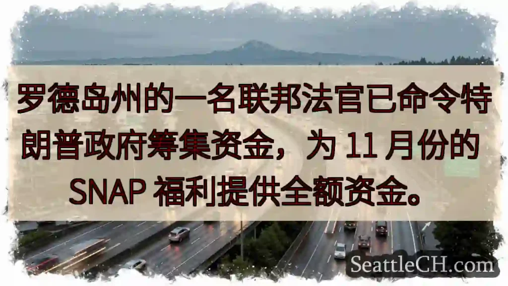 罗德岛州的一名联邦法官已命令特朗普政府筹集资金，为 11 月份的 SNAP 福利提供全额资金。