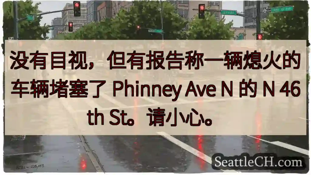 没有目视，但有报告称一辆熄火的车辆堵塞了 Phinney Ave N 的 N 46th