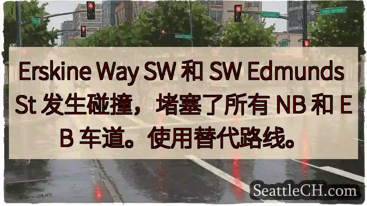 Erskine Way SW 和 SW Edmunds St 发生碰撞，堵塞了所有 NB 和 EB