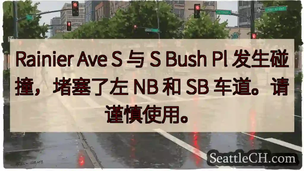 Rainier Ave S 与 S Bush Pl 发生碰撞，堵塞了左 NB 和 SB