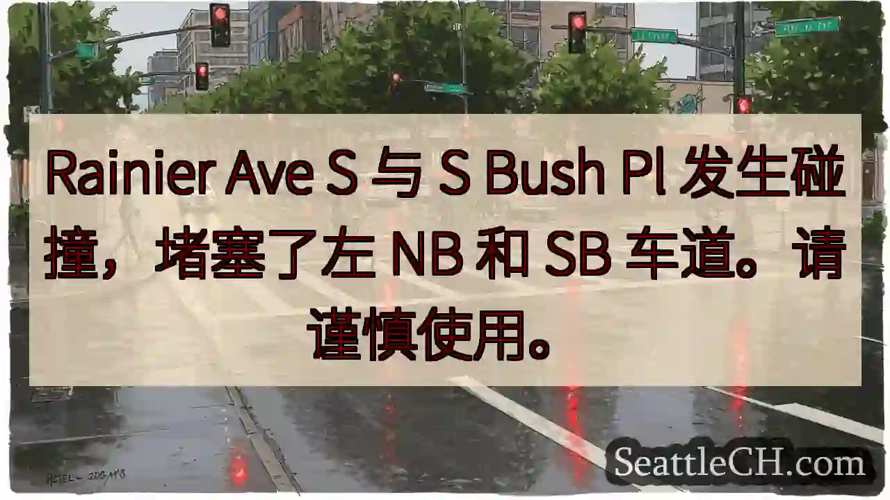 Rainier Ave S 与 S Bush Pl 发生碰撞，堵塞了左 NB 和 SB